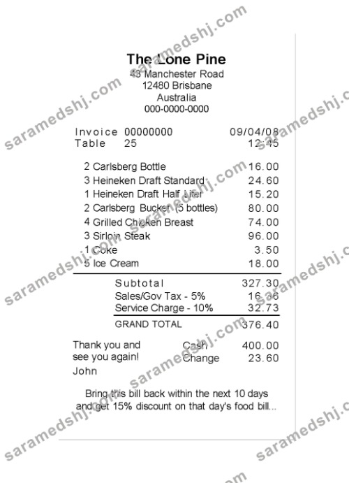 THE LONE PINE payment check